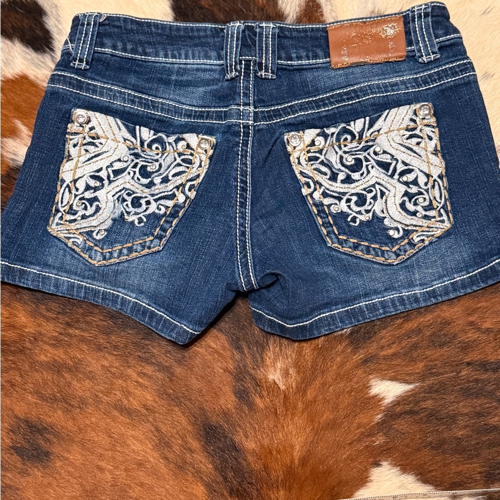 Shyanne Blue Jean Shorts with Embroidered Design